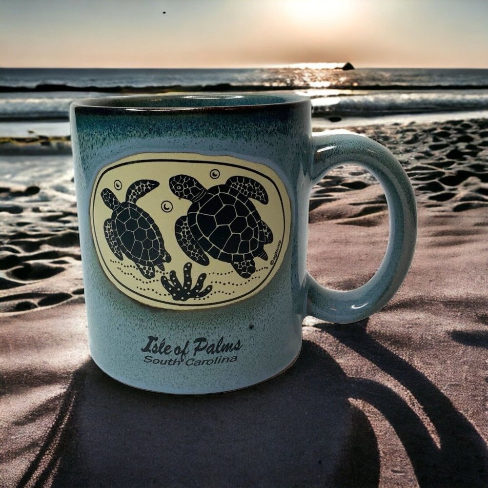 Isle of Palms Mug South Carolina Souvenir Blue Tortoise Turtles Beach Nautical